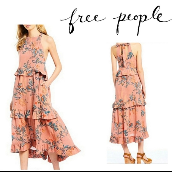 Free People BOHO printed pink blue floral Anita maxi sundress sleeveless. XS 4 6 - Picture 3 of 12